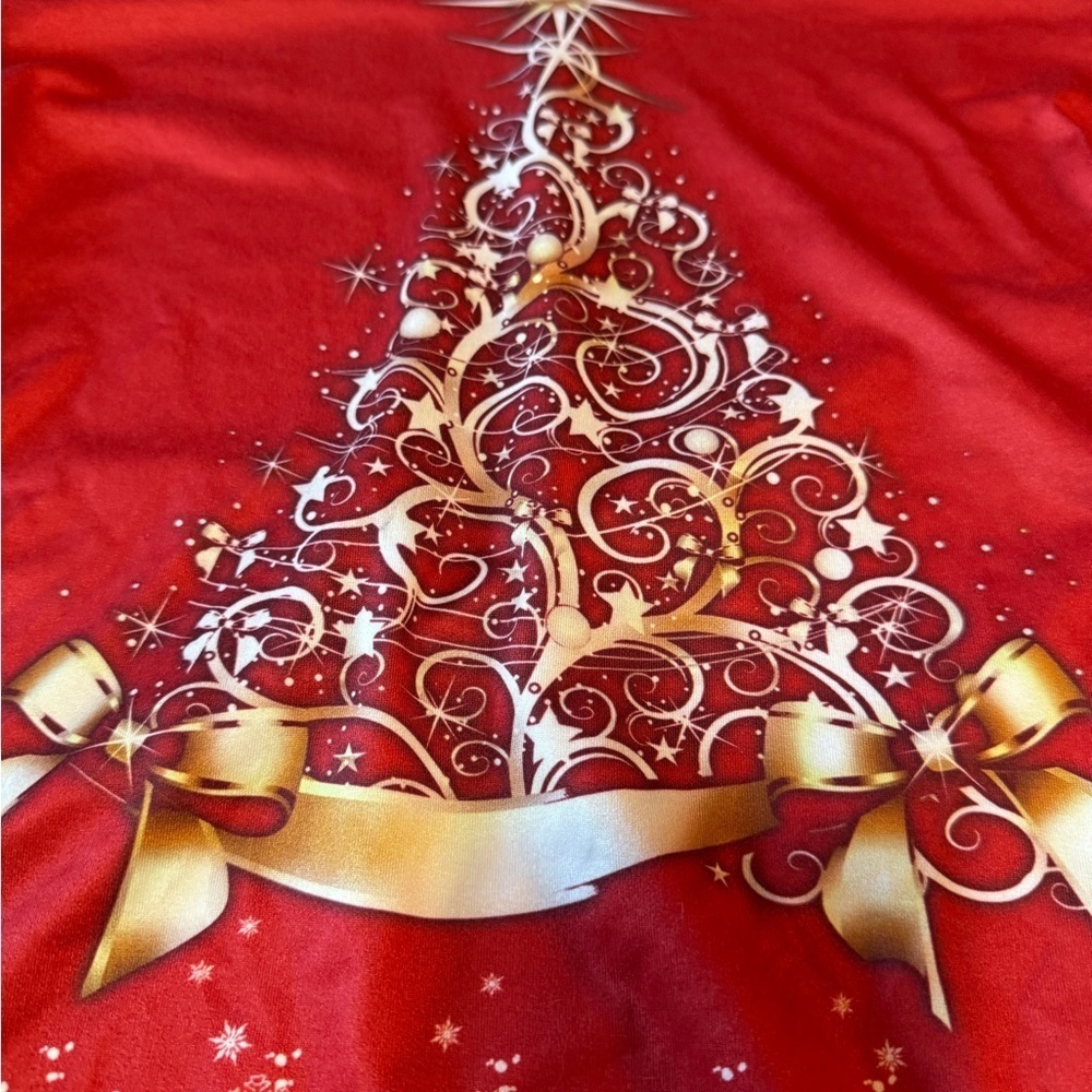 Festive Red and White Holiday Christmas Tree Women's long Sleeved Top Sz M - Picture 2 of 12